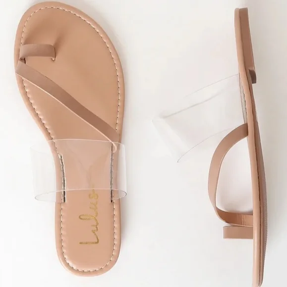 Lulus Avena Nude and Clear Faux Leather Flat Strappy Sandals Size 7.5 - Picture 2 of 4